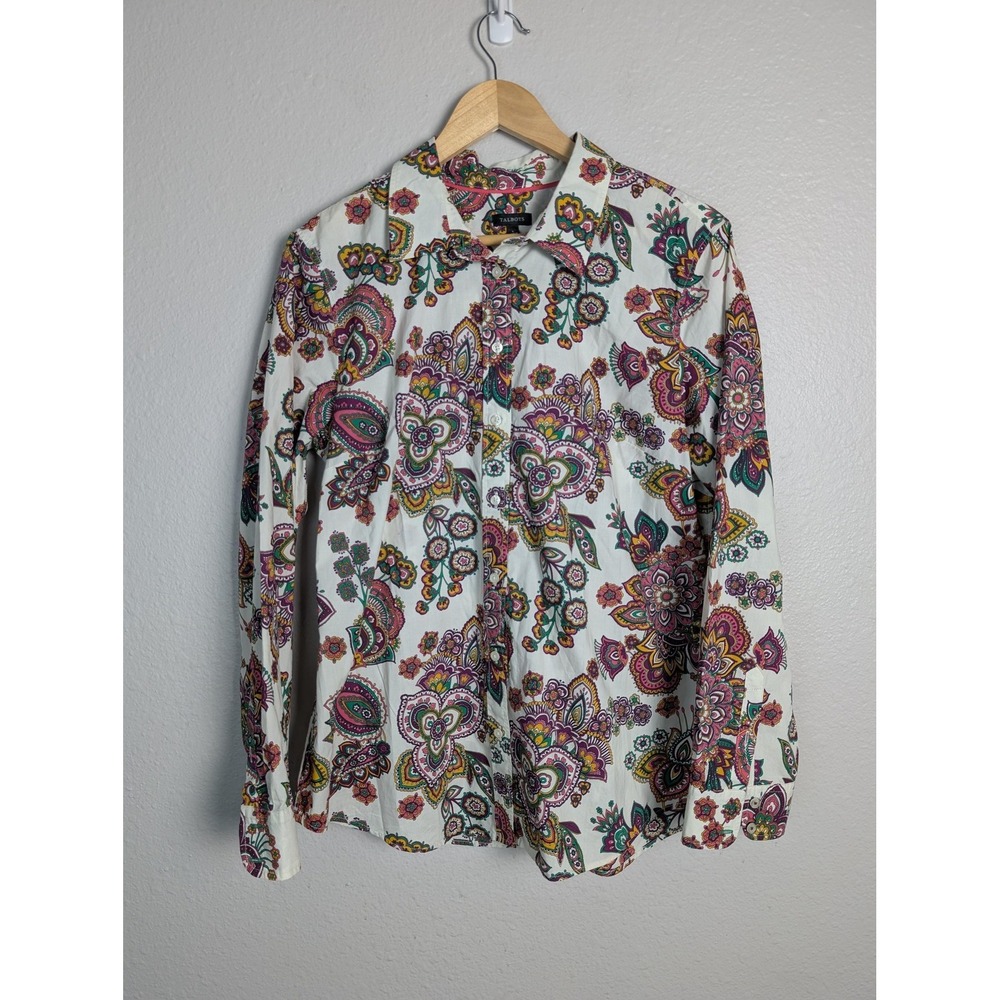Talbots Button-Up Womens L‎ Multicolor Paisley 100% Cotton Long Sleeve Shirt